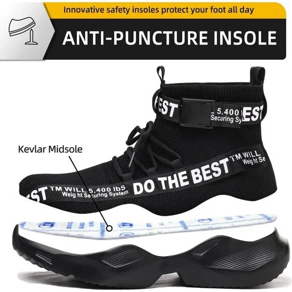 Unisex Black Comfortable Lightweight Safety Sneakers for Industrial Work